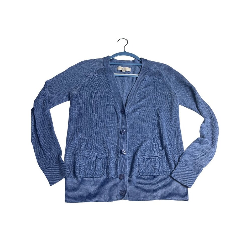Loft  purple/Blue 100% Linen Cardigan Sweater With Buttons & Pockets M womens